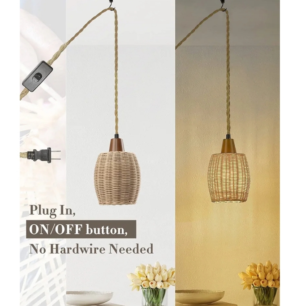 Rattan Pendant Light Set - Brown